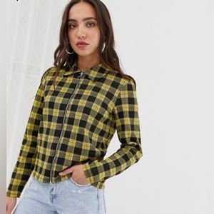Asos Pieces Brand Zip Up Shirt Jacket Yellow Plaid Size M
